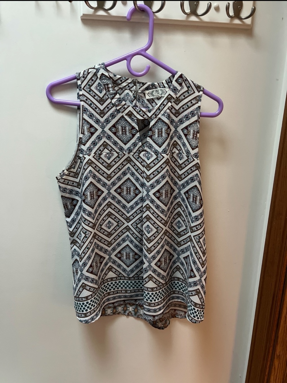 Pink Rose Geometric Boho Print Sleeveless Blouse Size XL